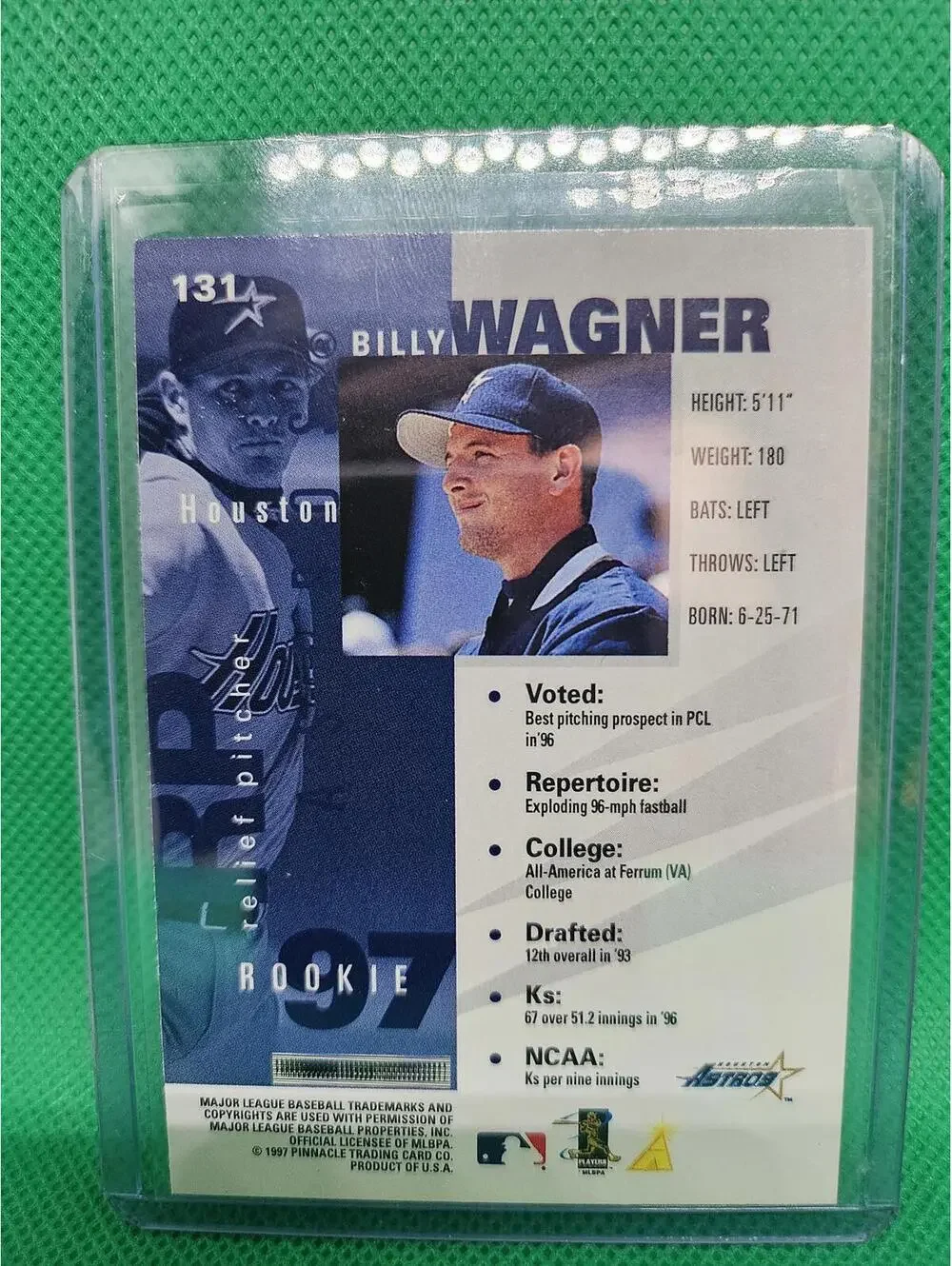 Billy Wagner (RC) 1997 Pinnacle Inside Rookie #131 - Astros - RAW Mint